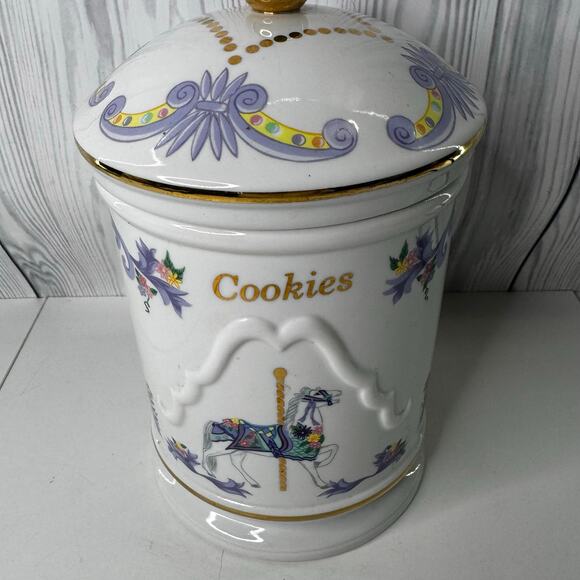 VERY RARE Lenox Carousel Horse Handpainted Porcelain Lidded Canister Cookie 1996 - Picture 1 of 8